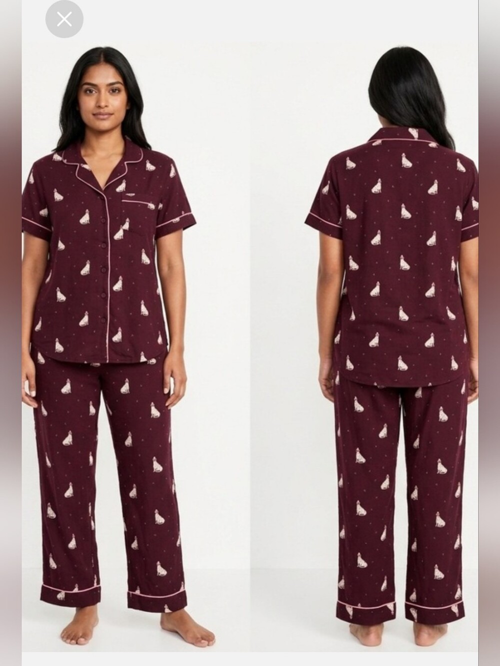 LOFT Cool Cat Print Short Sleeve Pajama Set In Maroon Size Large